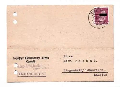 Postkarte Technischer Überwachungsverein Chemnitz 1944