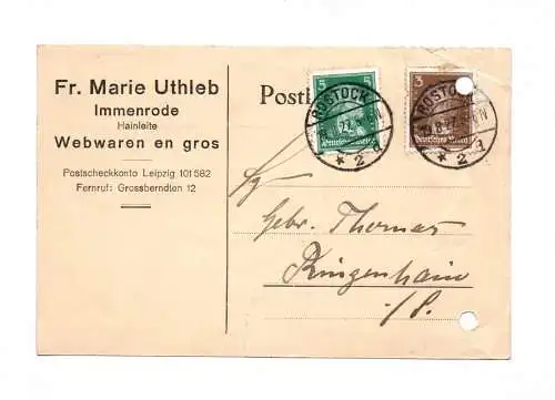 Postkarte Fr. Marie Uthelb Immenrode Hainleite Webwaren en gro 1927