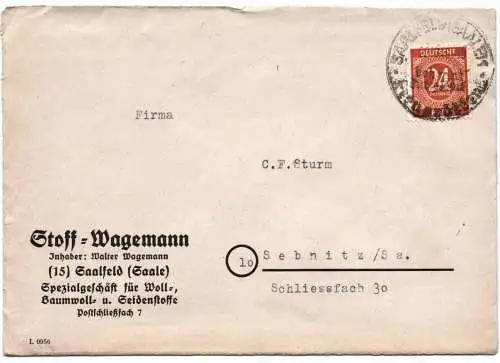 Brief Stoff Wagemann Saalfeld 1946 mit Inhalt