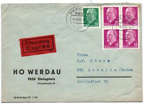 Brief Eilsendung Expres HO Werdau 1969