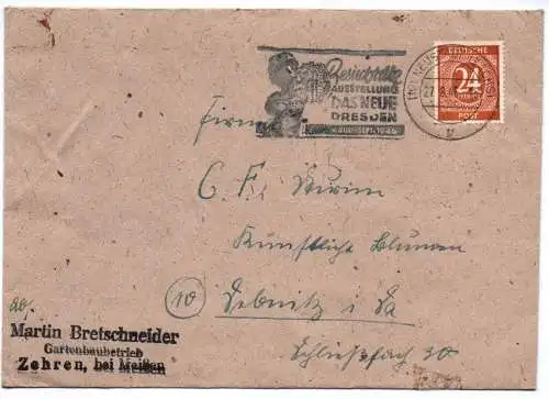 Brief Martin Bretschneider Gartenbaubetrieb Zehren bei Meißen 1946