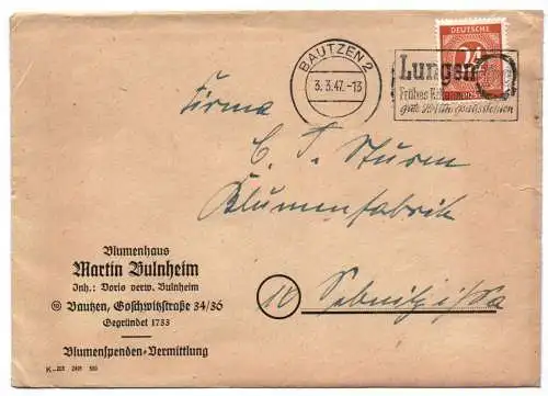 Brief Blumenhaus Bautzen 1947 mit Inhalt