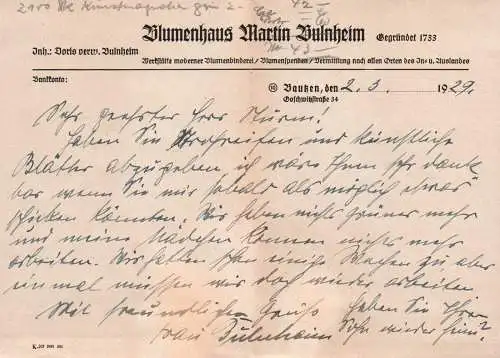 Brief Blumenhaus Bautzen 1947 mit Inhalt