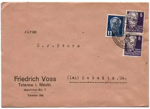 Brief Friedrich Voss Teterow in Mecklenburg 1954