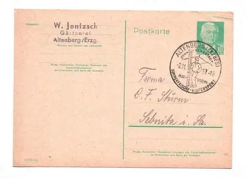 DDR Ganzsache Stempel Altenberg Erzgebirge 1957