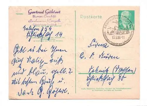 DDR Ganzsache Neuhausen Erzgebirge Stempel 1958