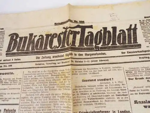 Bukarester Tagblatt Zeitung 1917 Konvolut Bukarest Rumänien