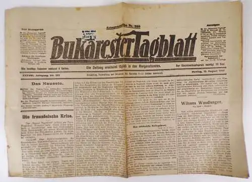 Bukarester Tagblatt Zeitung 1917 Konvolut Bukarest Rumänien