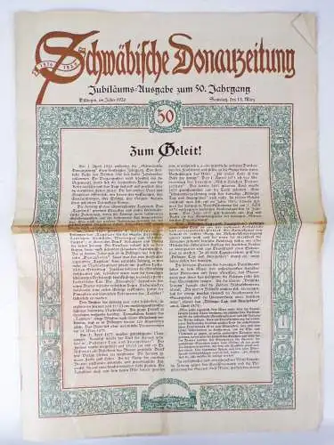 Schwäbische Donauzeitung Jubiläums Ausgabe 1926 Schwaben Zeitung