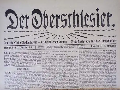 Der Oberschlesier Wochenschrift 1919 und 1920 kompletter Jahrgang Schlesien