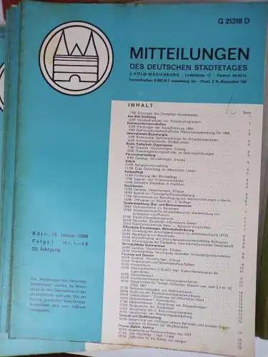 Mitteilungen des deutschen Städtetages Köln Marienburg 1966 1967 1968 1969 Lot