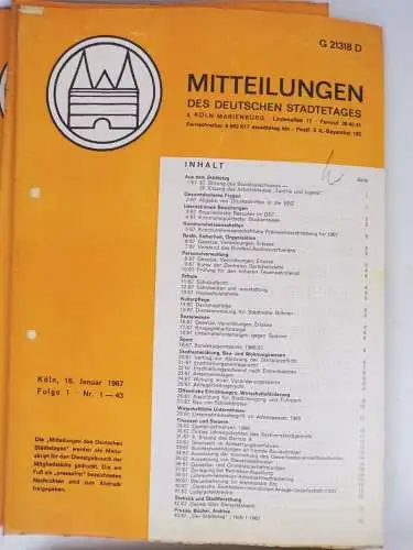 Mitteilungen des deutschen Städtetages Köln Marienburg 1966 1967 1968 1969 Lot