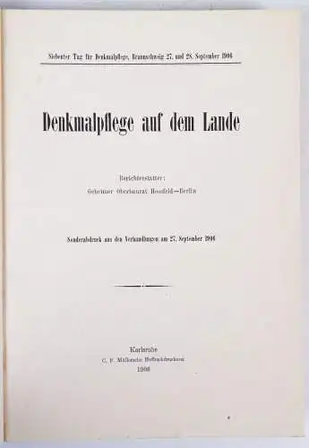 Denkmalpflege auf dem Lande 1906 Sonderdruck Braunschweig Hossfeld Berlin