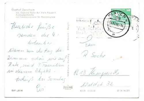 Ak Gasthof Zwoschwitz 1984 Plauen