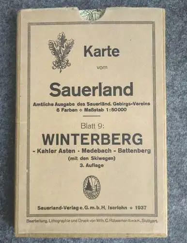 Karte Sauerland 1:50000 Blatt 9 Winterberg 1937 Landkarte