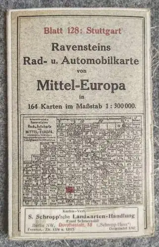 Blatt 128 Stuttgart Ravenstein Rad Automobilkarte 1:300000