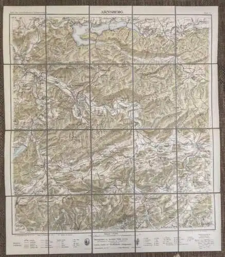 Leinenlandkarte Arnsberg 1:50000 Sauerland alte Landkarte