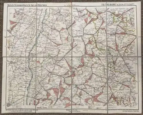 Alte Straßenprofilkarte 73. Freiburg 1:300000 Schlettstadt Leinen Landkarte