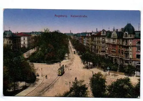 Ak Augsburg Kaiserstraße Straßenbahn 1916