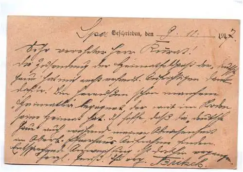 Feldpostkarte Katholisches Militärpfarramt Spa Militär Pfarrer 1917