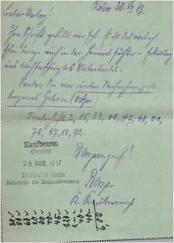 Feldpostbrief 1917 Kaiserliches Kreisamt Kolno