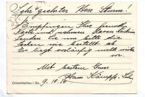 Firmen Postkarte Kämpfe u Sohn Gartenbau Crimmitschau 1934 