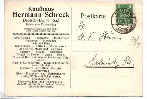 Deutsch Luppa Sachsen Kaufhaus Hermann Schreck 1926 Postkarte