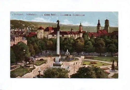 Künstler Ak Stuttgart Schloßplatz mit altem Schloß Rathaus und Stiftskirche