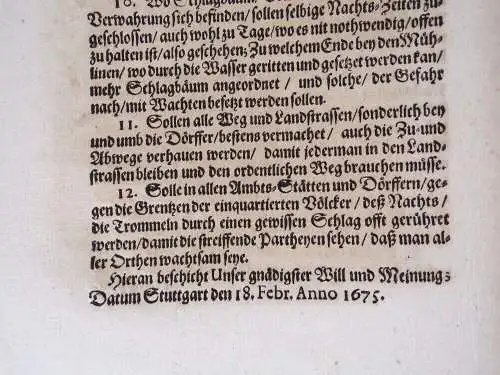 Edikt Wilhelm Ludwig Herzog zu Württemberg 1675 Stuttgart Räuber Pässe 