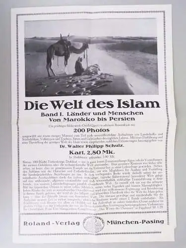 Welt des Islam Buch Reklame Roland Verlag München Pasing um 1920