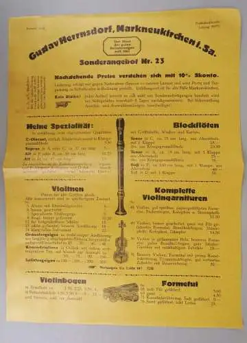 Reklame Blatt Gustav Herrnsdorf Markneukirchen Musikinstrumente um 1915