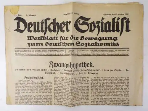 Deutscher Sozialist Werkblatt für die Bewegung 1921 Nürnberg 34 Zwangshypothek