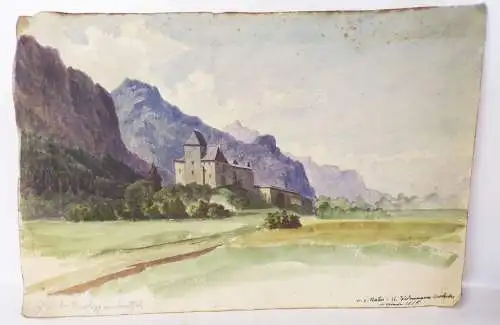 Aquarell Schloss Brixlegg 1885 Widmann Apotheker München