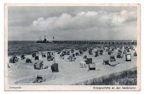 Ak Zinnowitz Kriegsschiffe an der Seebrücke
