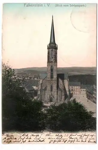 Ak Falkenstein im Vogtland Blick vom Schlosspark 1905 Kirche