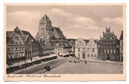 Ak Greifswald Markt mit Marienkirche