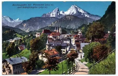 Künstler Ak Berchtesgaden mit Watzmann und Schönfeldspitze 1911