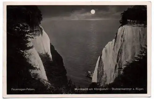 Foto Ak Feuerregen Felsen Mondnacht am Königsstuhl Stubbenkammer auf Rügen 1938