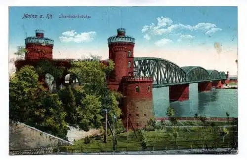 Ak Mainz am Rhein Eisenbahnbrücke 1917 Feldpost