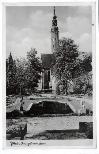 Foto Ak Zittau in Sachsen Anlagen am Grünen Born mit Klosterkirche 1942