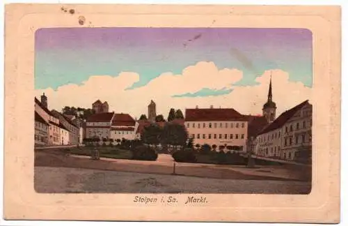 Künstler Ak Stolpen in Sachsen Markt Feldpostkarte 1914