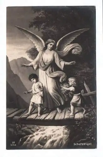 Künstler Ak Schutzengel Junge und Mädchen