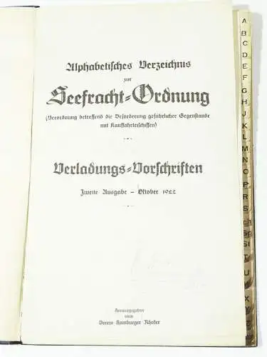 Alphabetisches Verzeichnis Seefracht Ordnung Seeverkehr Verein Hamburg Rheder