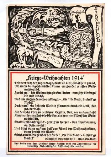 Künstler Ak Kriegs Weihnachten 1914 Adolf Brockhoff Düsseldorf Siegfried