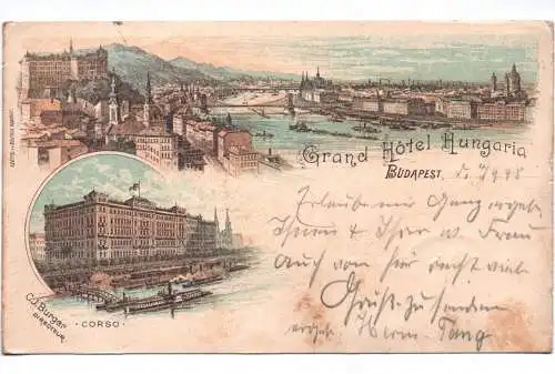 Litho Ak Grand Hotel Hungaria Budapest 1898