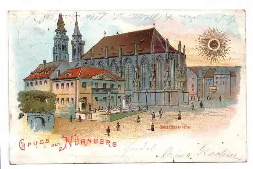 Litho Ak Gruss aus Nürnberg 1899 Sebalduskirche