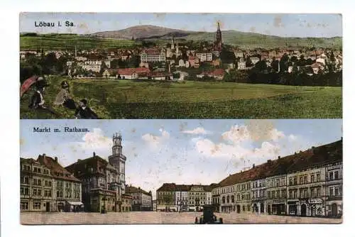 Ak Löbau in Sachsen Markt mit Rathaus 1915 Feldpost