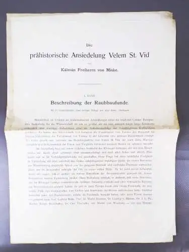 Die prähistorische Ansiedlung Velem St. Vid Kalman Freiherr von Miske Ungarn