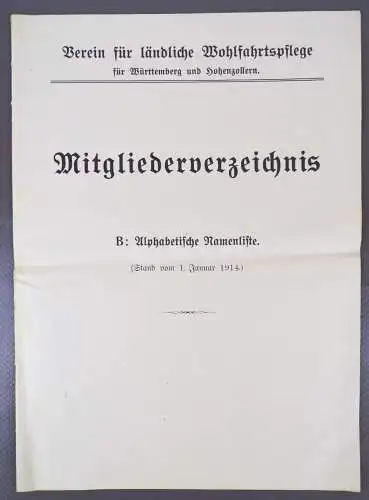 Mitgliederverzeichnis Verein für ländliche Wohlfahrtspflege Württemberg  1914