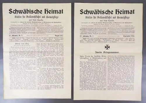 Schwäbische Heimat 1915 Nr 8 und 9 Volkswohlfahrt Heimatpflege Zeitung